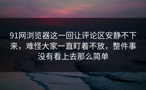 91网浏览器这一回让评论区安静不下来，难怪大家一直盯着不放，整件事没有看上去那么简单