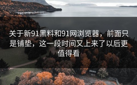 关于新91黑料和91网浏览器，前面只是铺垫，这一段时间又上来了以后更值得看