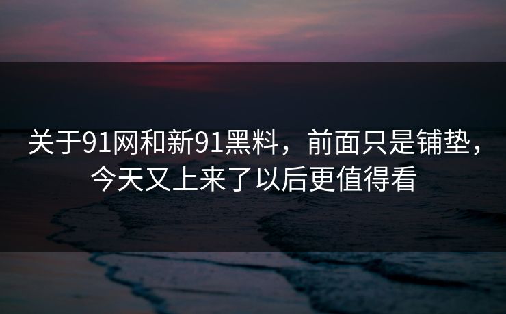 关于91网和新91黑料，前面只是铺垫，今天又上来了以后更值得看