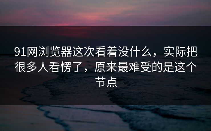 91网浏览器这次看着没什么，实际把很多人看愣了，原来最难受的是这个节点